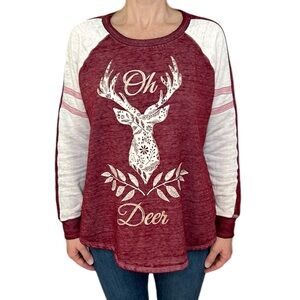 Cato EST. 1946 “Oh Deer” Sweater‎ Deer Head Antlers Leaves Stripes Red/White M